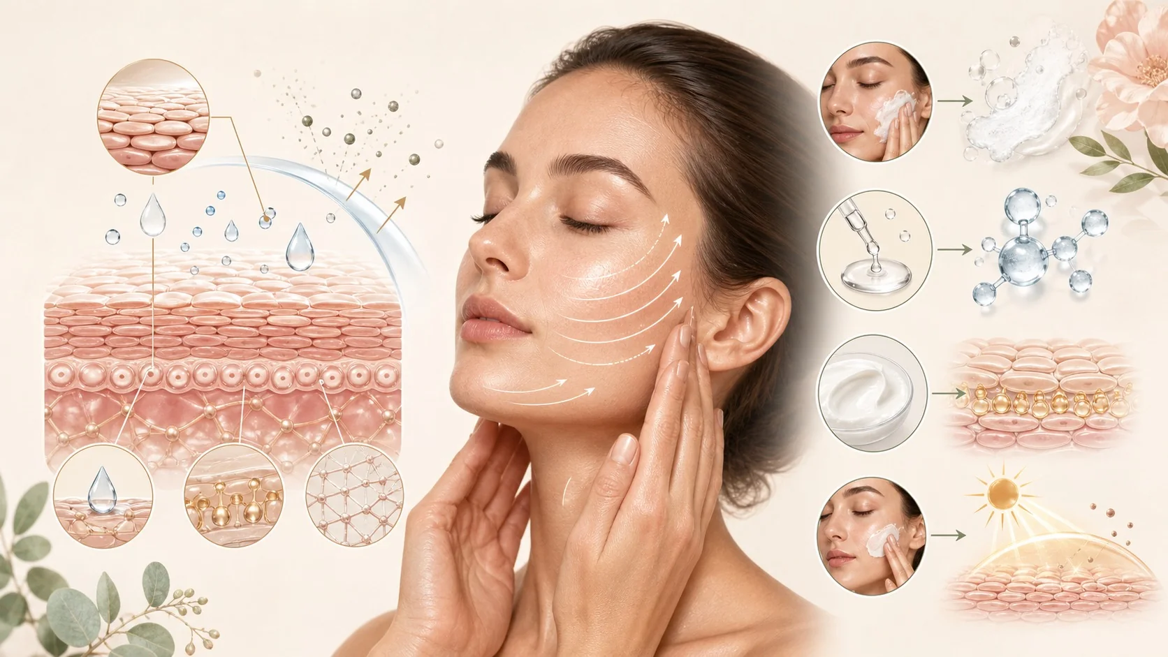 Educational illustration of a skin barrier facial for hydration and glow