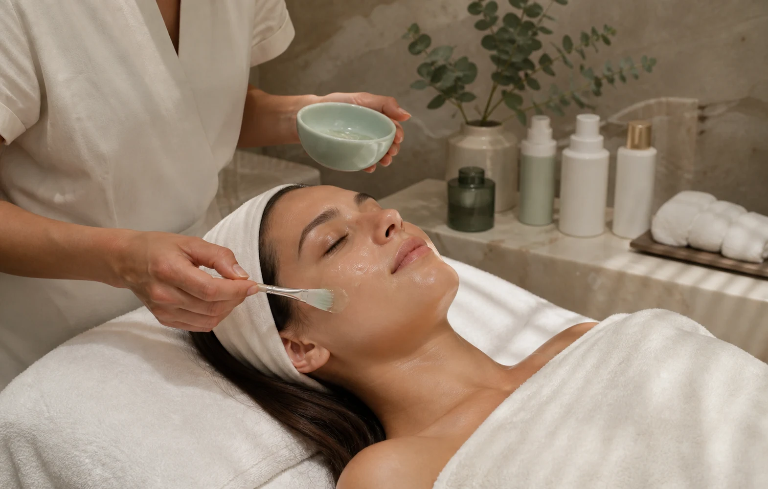 Мягкая cooling hydration mask во время after-sun facial treatment для barrier comfort
