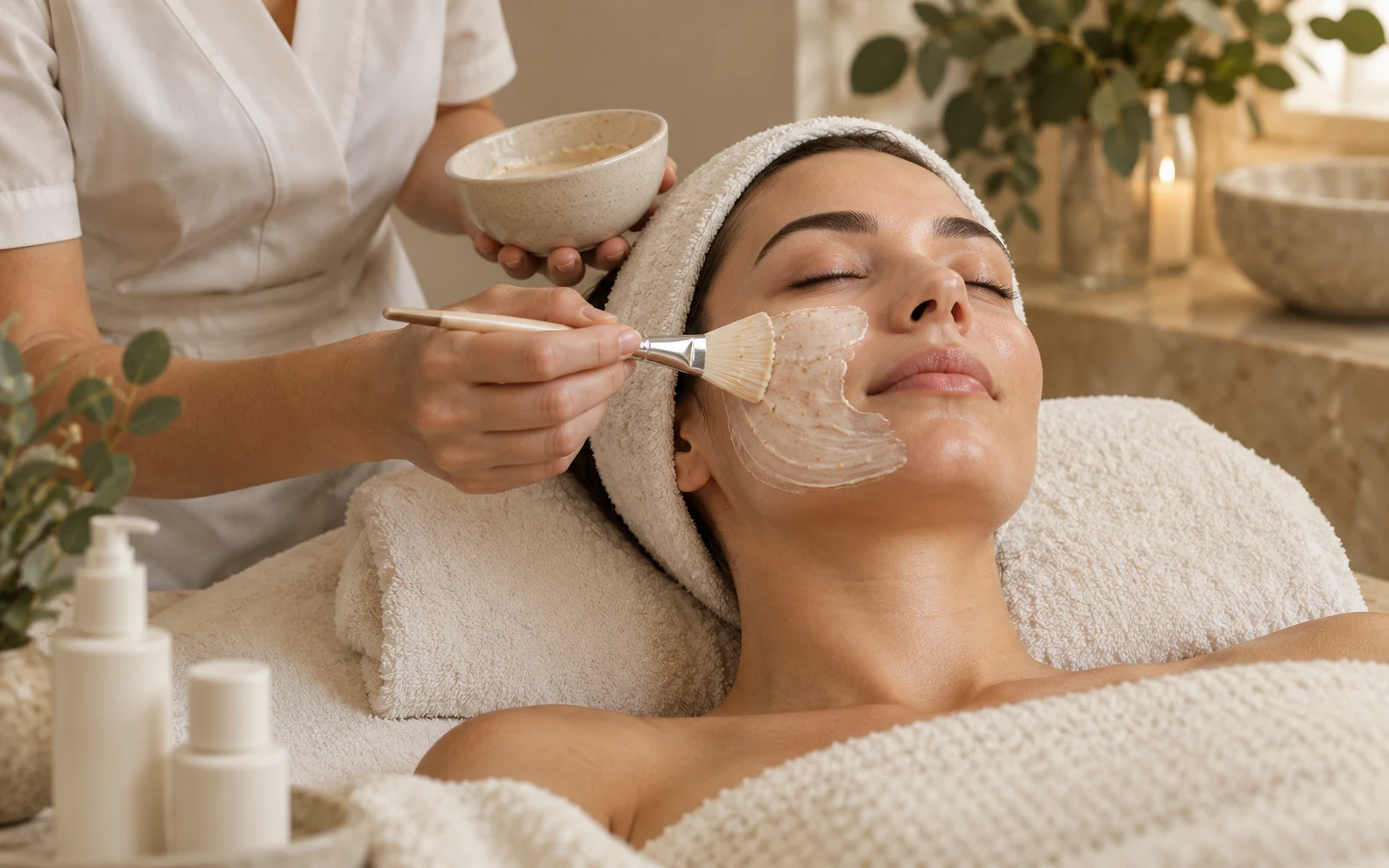 Gentle enzyme facial mask application for barrier-aware exfoliation and hydrated glow