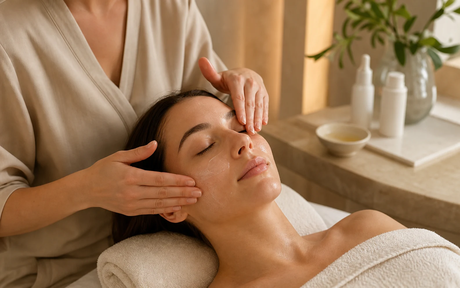 Gentle Anywell facial treatment with light pressure for clients planning Botox or dermal fillers