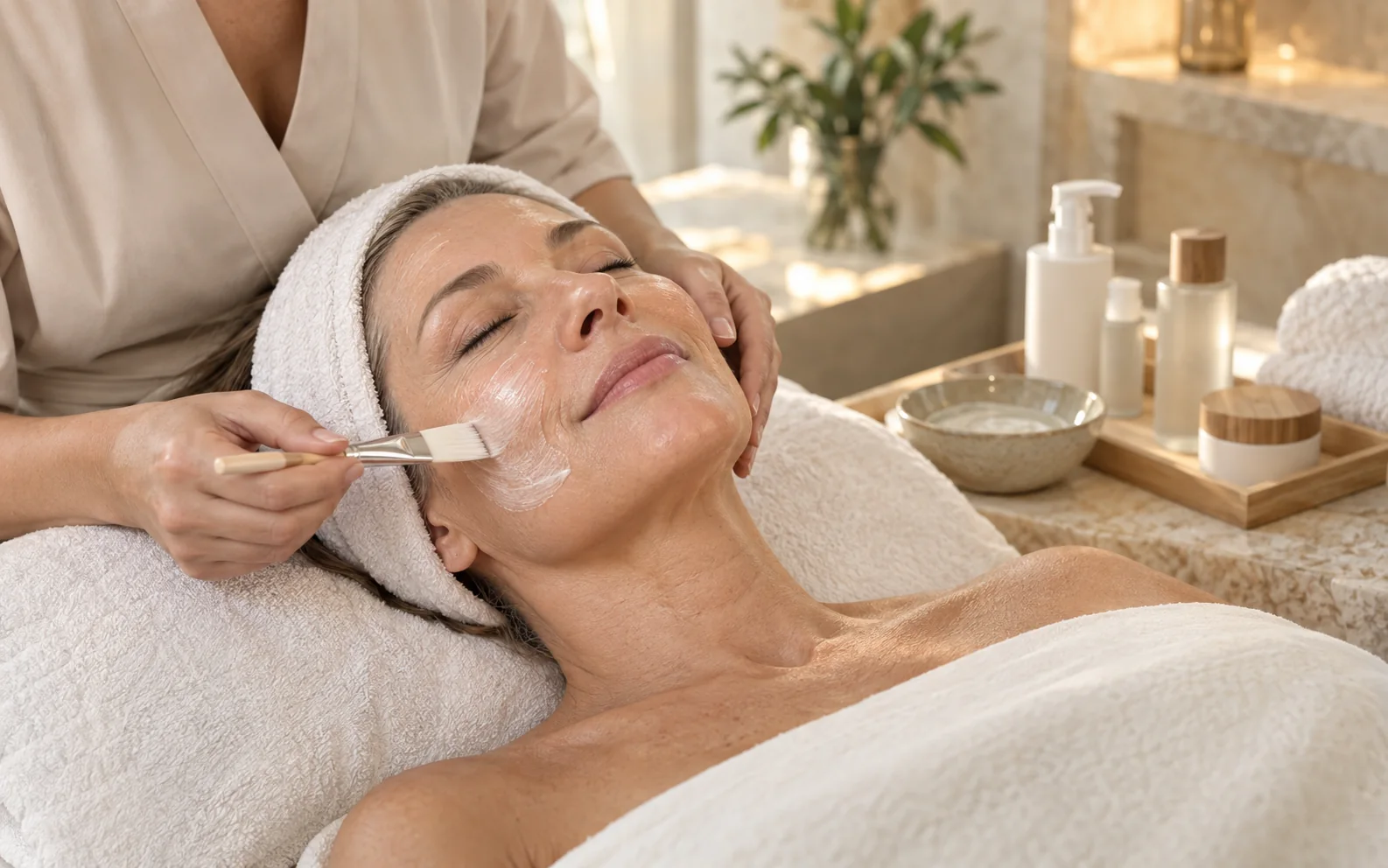 Мягкая hydrating mask step во время menopause facial care для mature skin barrier comfort