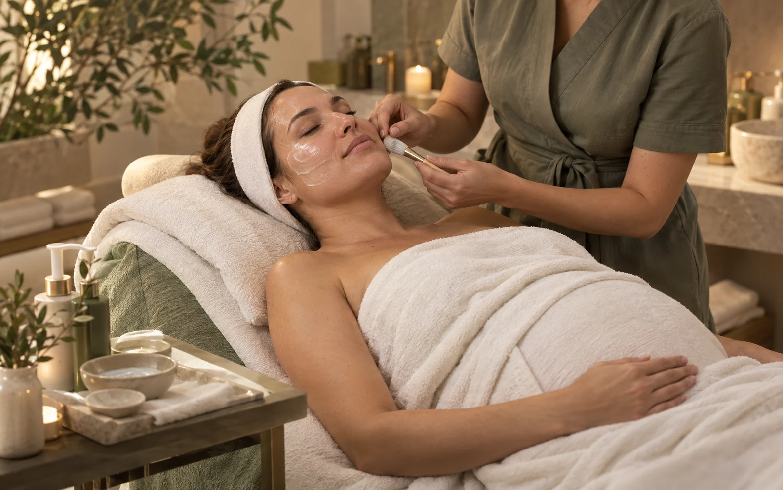 Мягкий hydrating facial treatment для беременной клиентки в премиальном Anywell-style studio