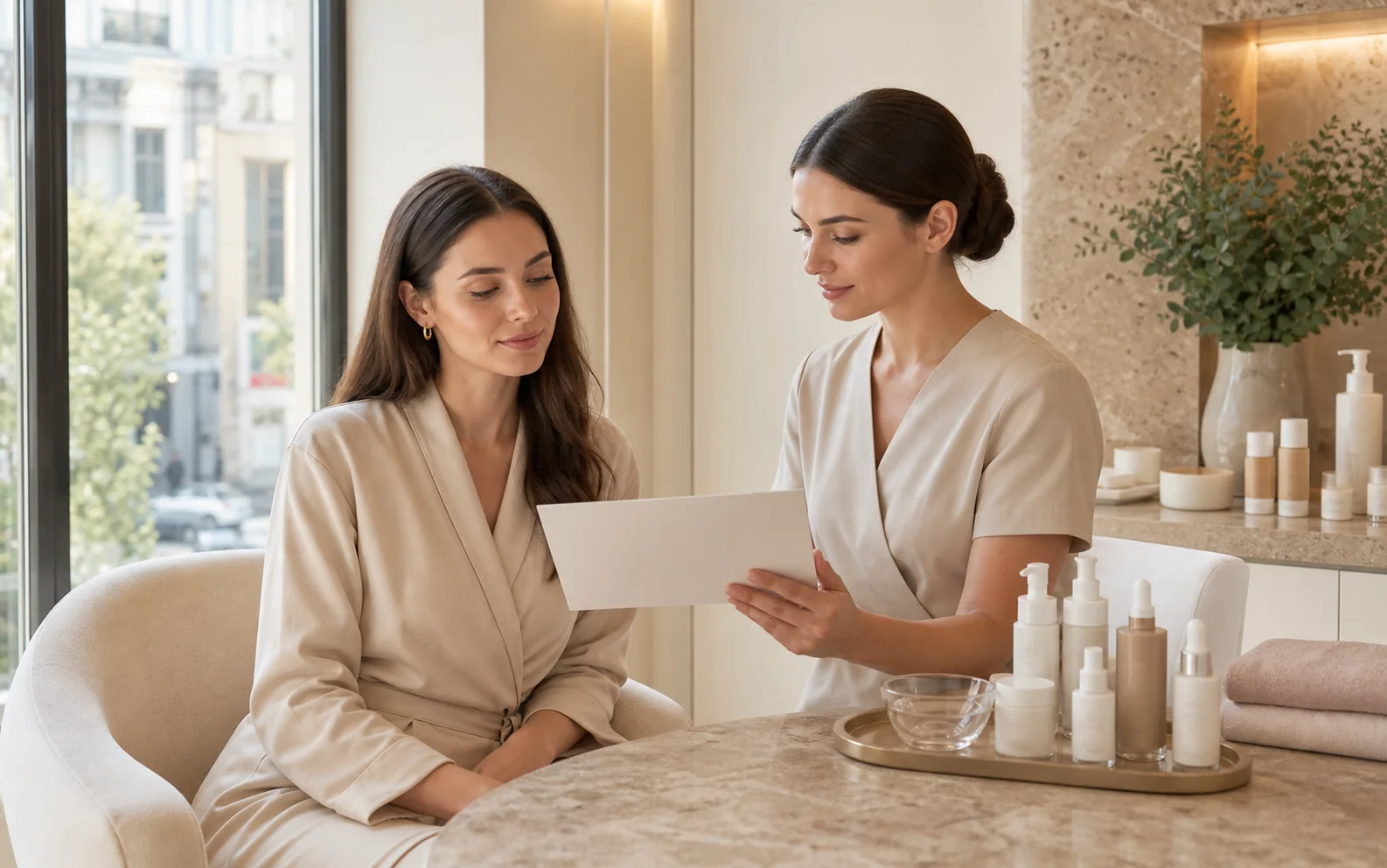 Premium Anywell consultation for urban pollution facial treatment, sunscreen residue and barrier-safe glow planning
